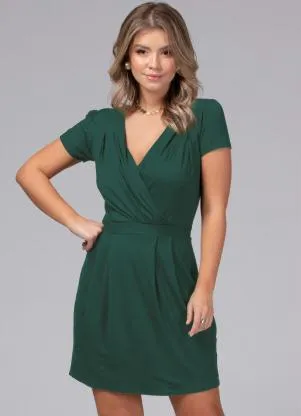 Quintess - Vestido com Decote Transpassado Verde Militar - QUINTESS