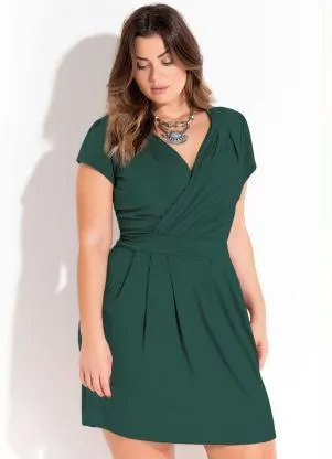 Quintess - Vestido com Decote Transpassado Verde Militar - QUINTESS