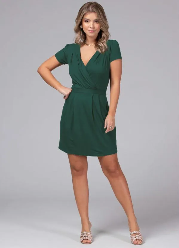 Quintess - Vestido com Decote Transpassado Verde Militar 3