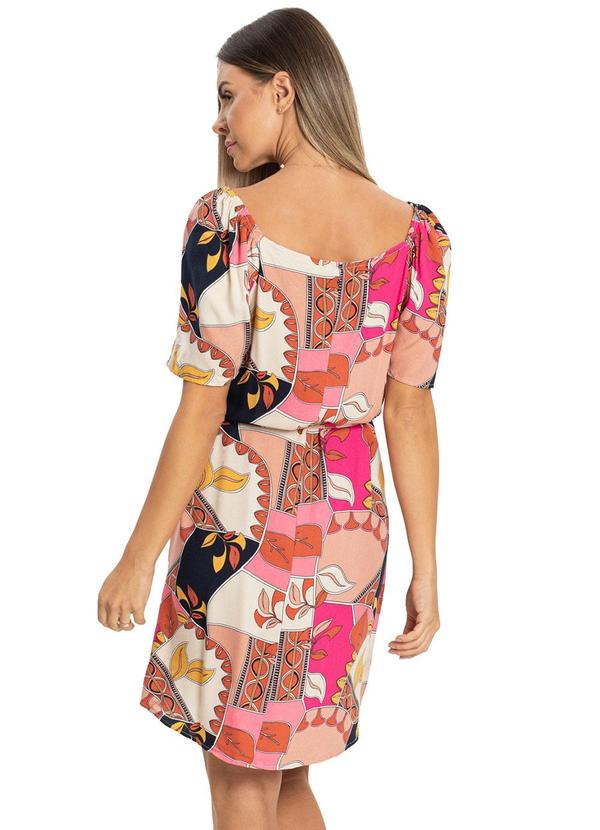 Rovitex - Vestido com Estampa Viscose Creponada Rosa 2