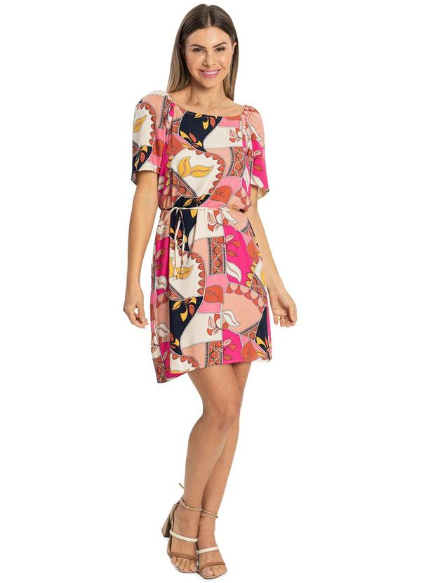 Rovitex - Vestido com Estampa Viscose Creponada Rosa 3