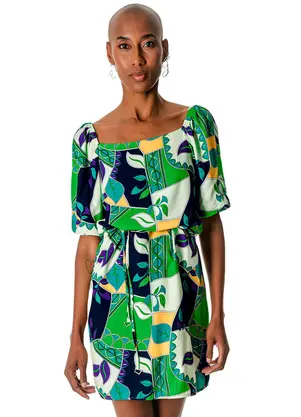 Rovitex - Vestido com Estampa Viscose Creponada Verde - ROVITEX