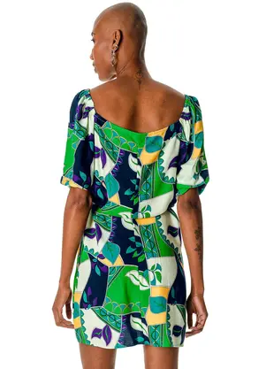 Rovitex - Vestido com Estampa Viscose Creponada Verde - ROVITEX