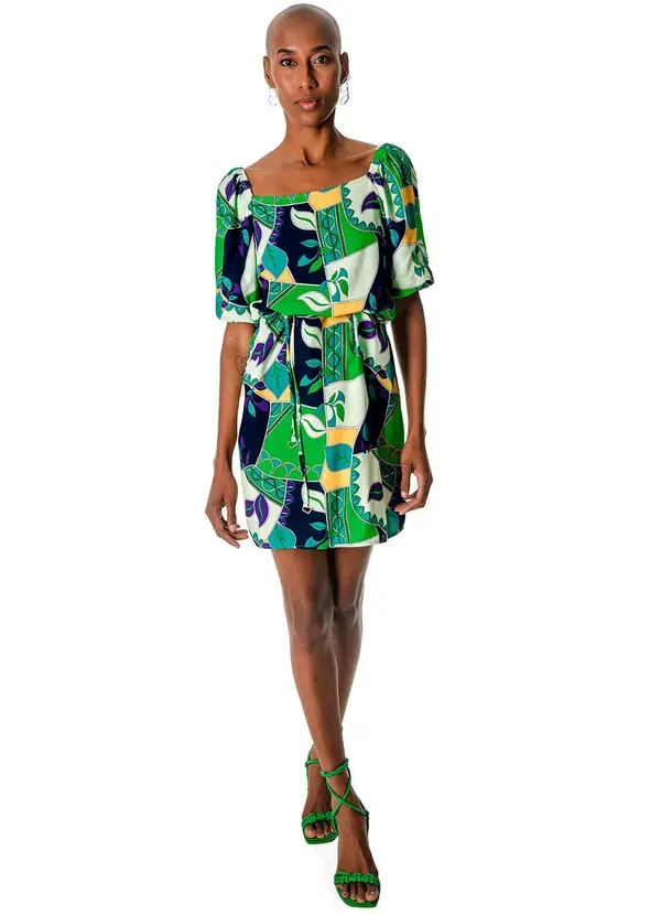 Rovitex - Vestido com Estampa Viscose Creponada Verde 3