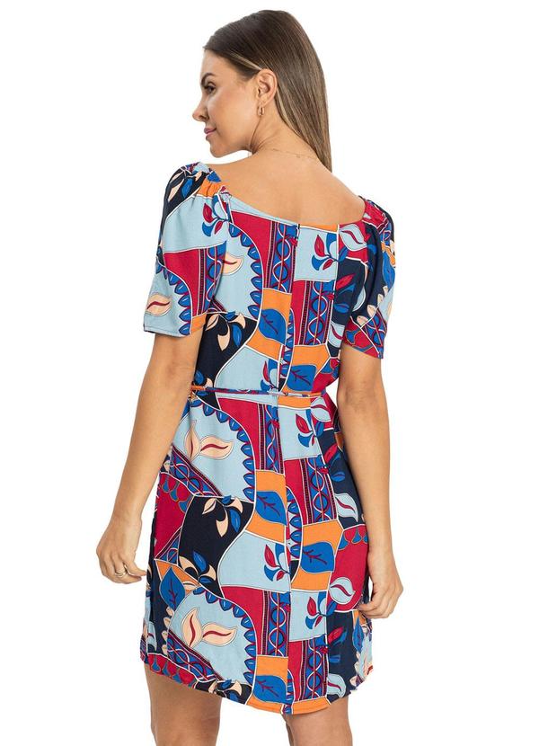 Rovitex - Vestido com Estampa Viscose Creponada Vermelho 2