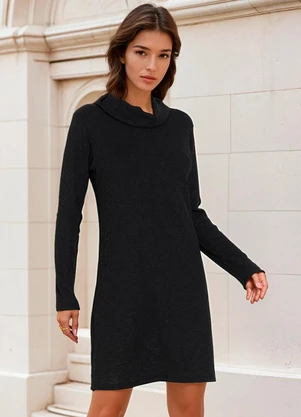 bonprix - Vestido com Gola e Mangas Longas Preto - BONPRIX