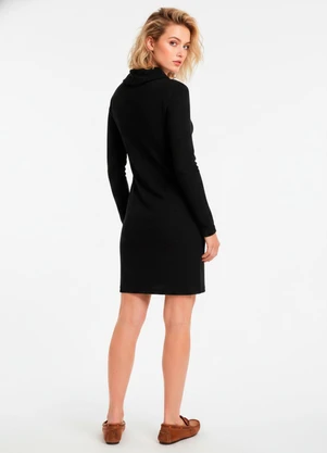 Bimini - Vestido com Gola e Mangas Longas Preto - BIMINI