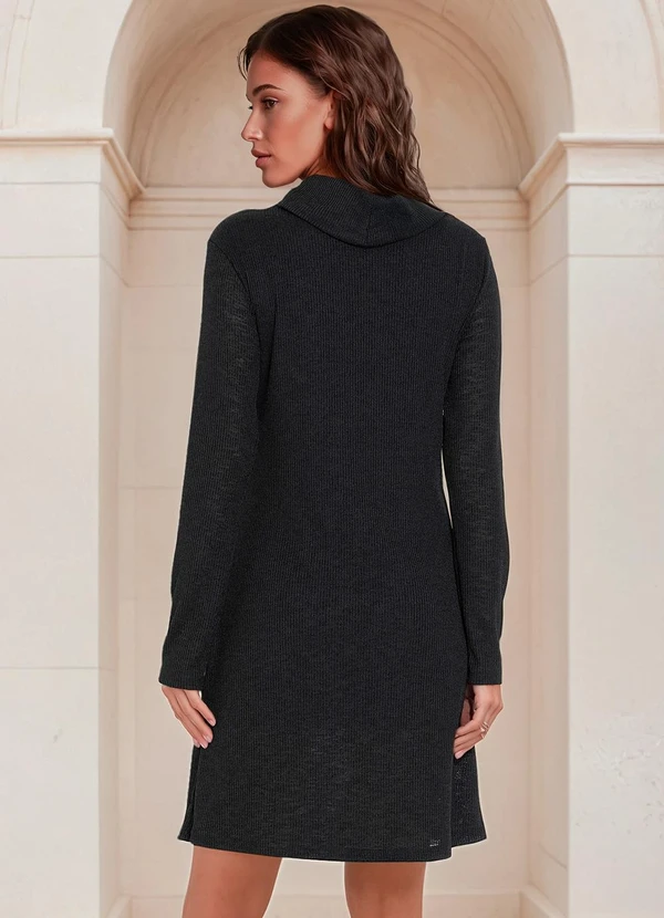 bonprix - Vestido com Gola e Mangas Longas Preto 3