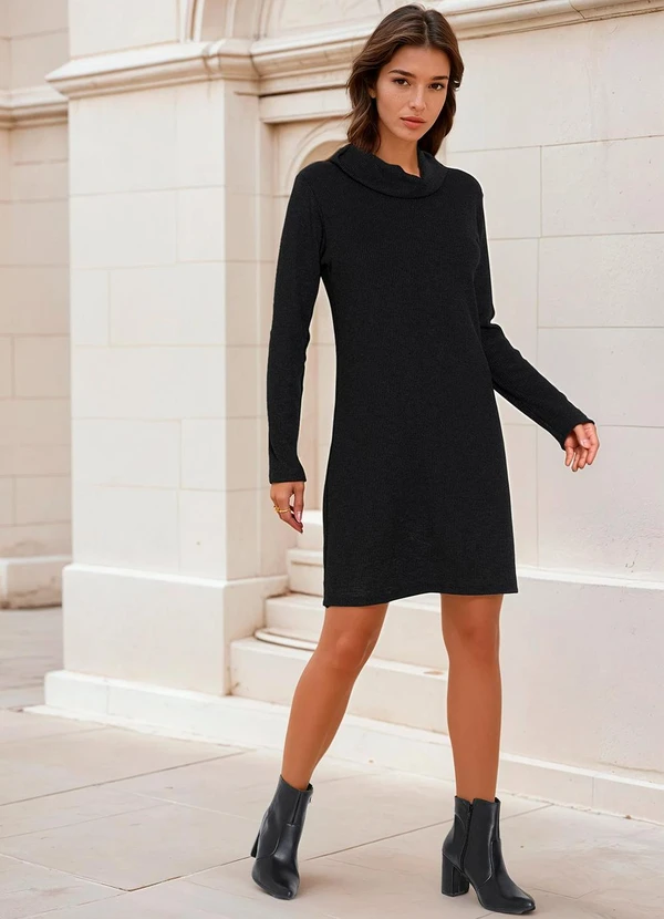 bonprix - Vestido com Gola e Mangas Longas Preto 2