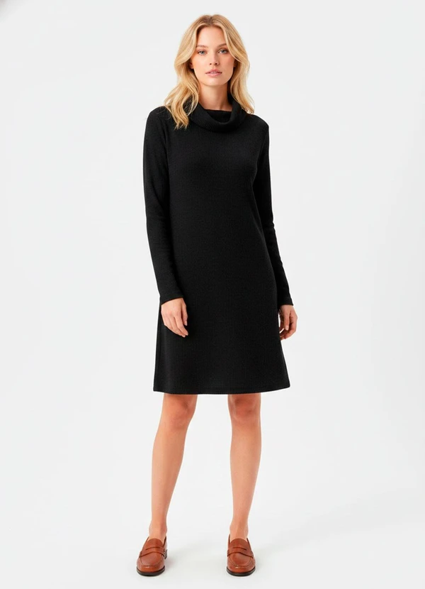 Bimini - Vestido com Gola e Mangas Longas Preto