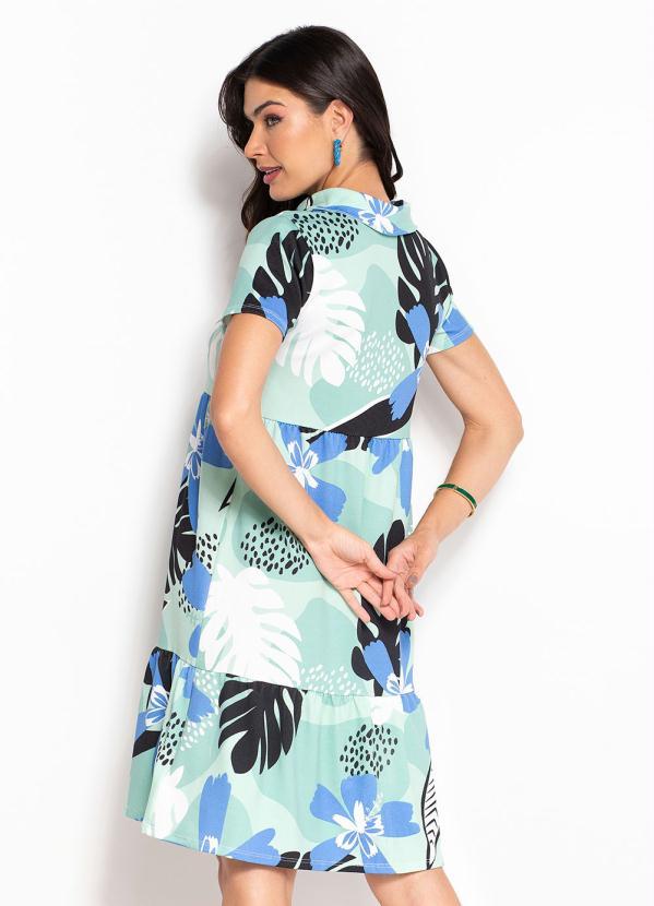 Queima Estoque - Vestido com Gola Floral Exótico Verde 2