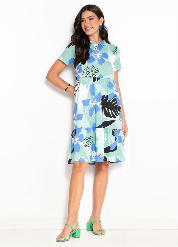 Queima Estoque - Vestido com Gola Floral Exótico Verde 3