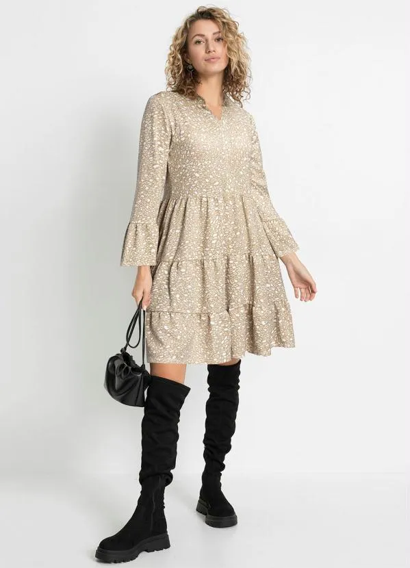 bonprix - Vestido com Gola Padre Arabescos Bege 4