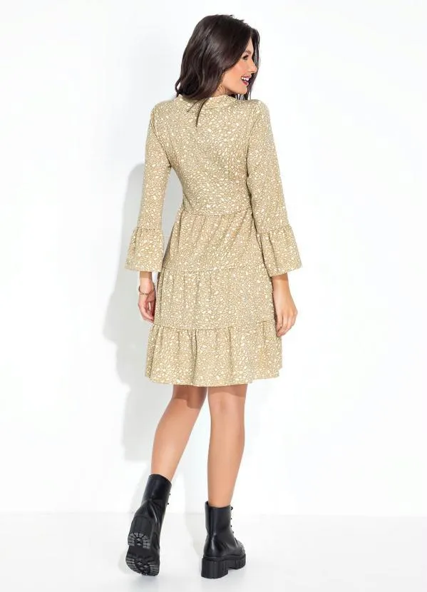 bonprix - Vestido com Gola Padre Arabescos Bege 6