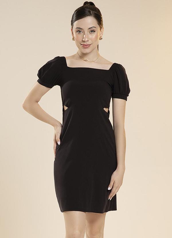 Habana - Vestido com Manga Bufante e Recortes Preto 1