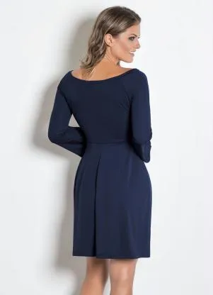 Moda Pop - Vestido com Manga Sino Marinho - MODA POP