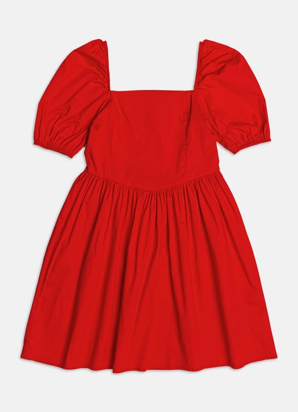 Authoria - Vestido com Mangas Bufantes  Vermelho