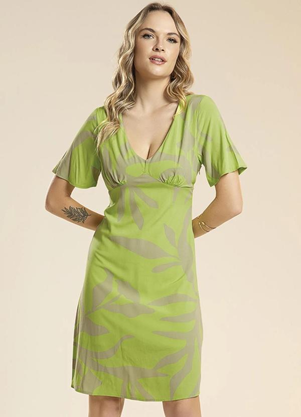 Habana - Vestido com Mangas Leves Estampado Verde