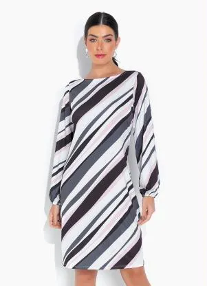 bonprix - Vestido com Mangas Longas New Waves Cinza - BONPRIX