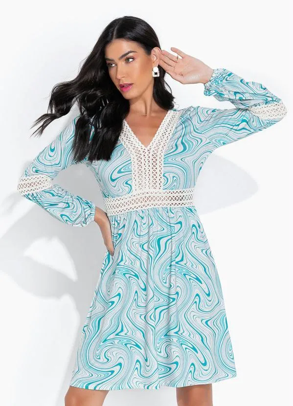 bonprix - Vestido com Mangas Longas New Waves Verde