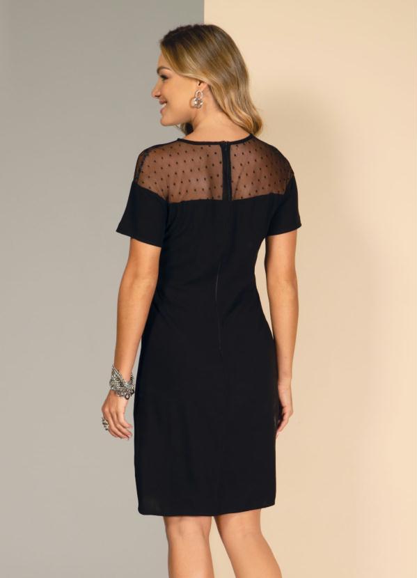 Quintess - Vestido com Recorte em Tule de Poá Preto 2