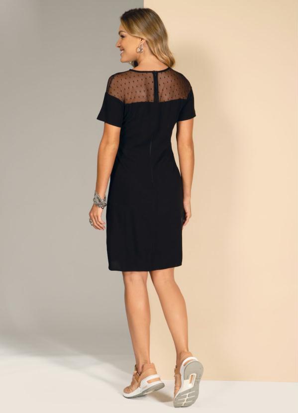 Quintess - Vestido com Recorte em Tule de Poá Preto 4