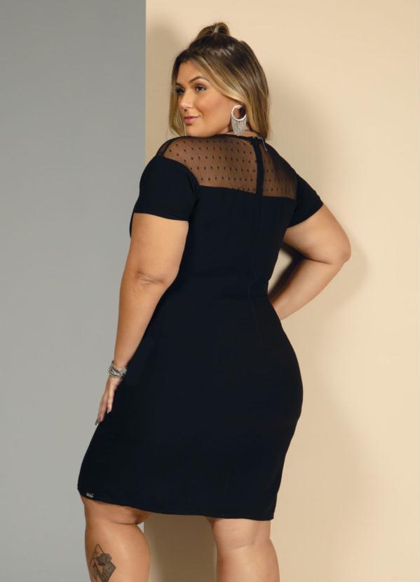 Quintess - Vestido com Recorte em Tule de Poá Preto 6