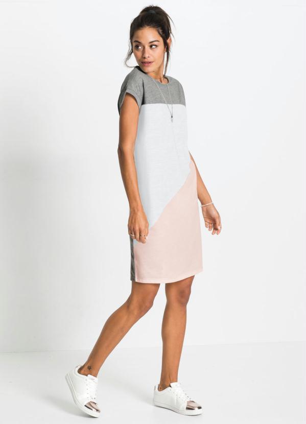 bonprix - Vestido com Recortes Geométrico Cinza Mescla 10