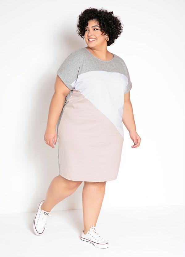 bonprix - Vestido com Recortes Geométrico Cinza Mescla 11