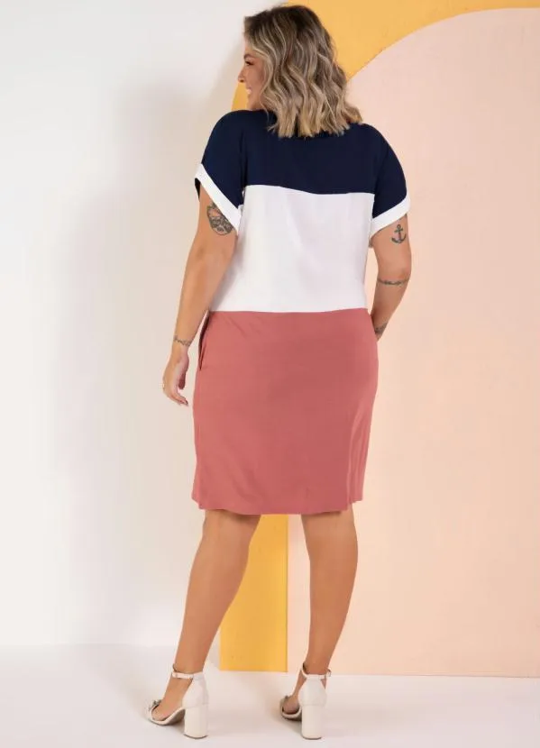 Quintess - Vestido com Recortes Off White, Marinho e Rosa 3