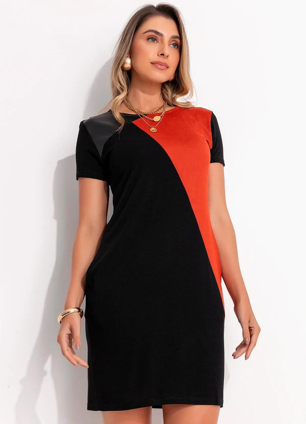 Quintess - Vestido com Recortes Terracota e Preto 8