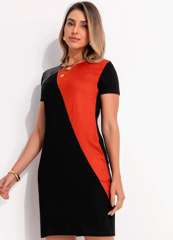 Quintess - Vestido com Recortes Terracota e Preto 7