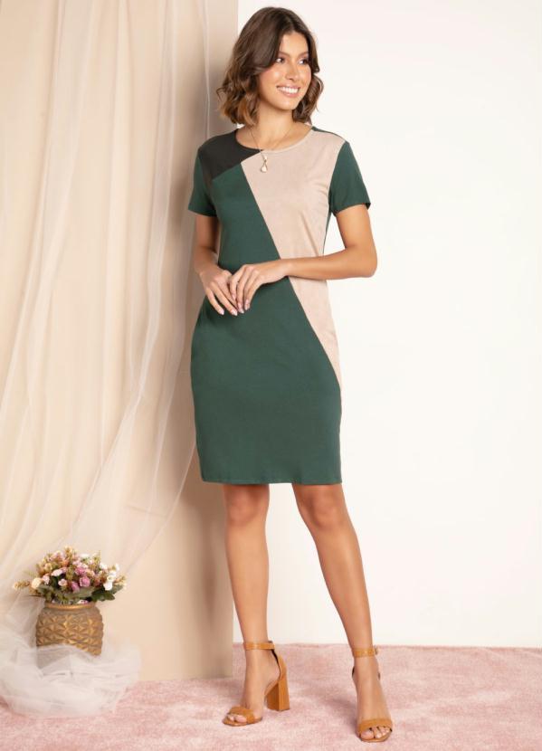 Quintess - Vestido com Recortes Verde, Bege e Preto 5