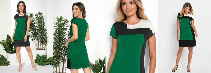 Vestido com Recortes Verde e Preto