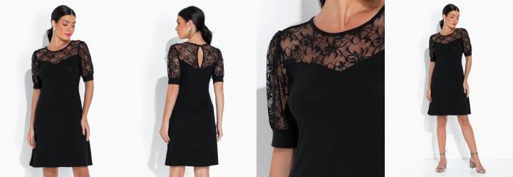 Vestido com Renda no Decote Preto