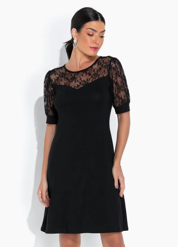 bonprix Vestido com Renda no Decote Preto