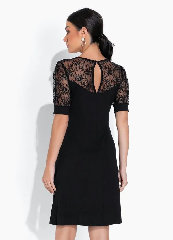 bonprix - Vestido com Renda no Decote Preto 2