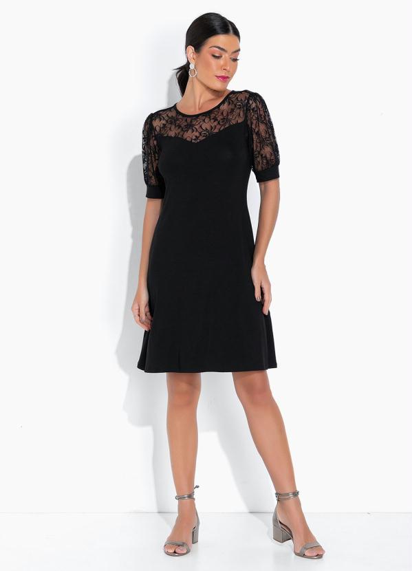 bonprix - Vestido com Renda no Decote Preto 2