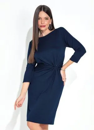 bonprix - Vestido com Torção e Mangas 3/4 Azul Marinho - BONPRIX
