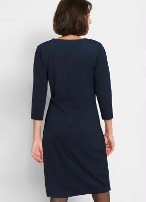 bonprix - Vestido com Torção e Mangas 3/4 Azul Marinho - BONPRIX
