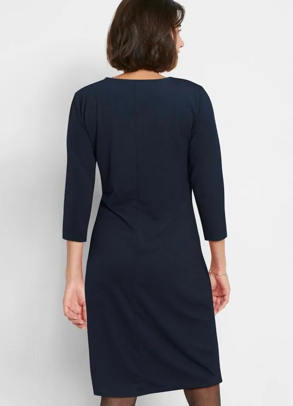 bonprix - Vestido com Torção e Mangas 3/4 Azul Marinho 2