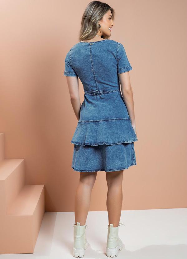 Quintess - Vestido com Zíper e Babados na Barra Jeans 4