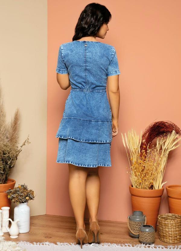 Quintess - Vestido com Zíper e Babados na Barra Jeans 9