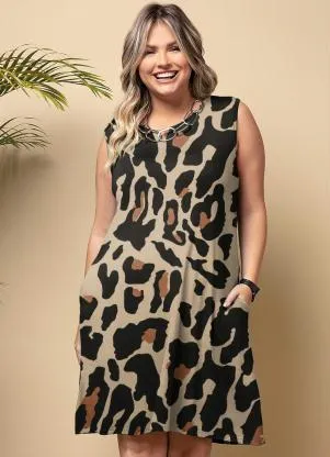 Quintess - Vestido Combolsos Onça Bege - QUINTESS