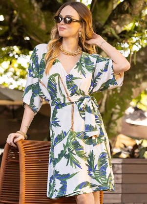 Quintess - Vestido Coqueiros em Malha Texturizada de Viscos - QUINTESS