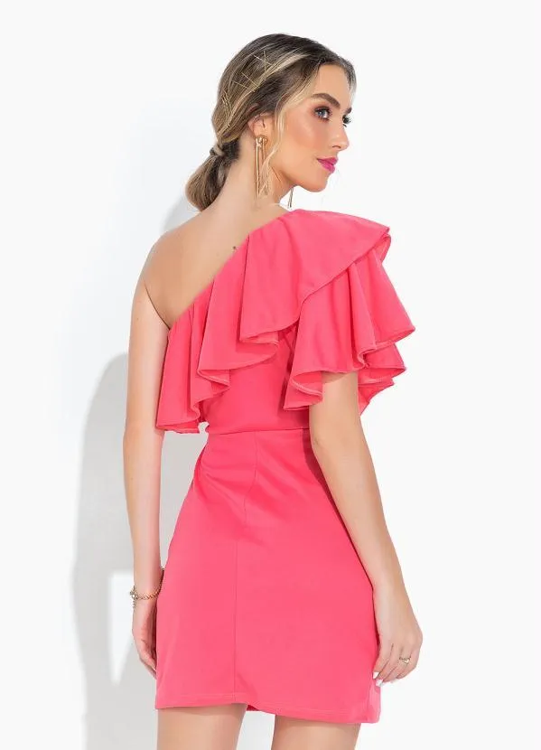 Moda Pop - Vestido Coral com Decote Assimétrico 2