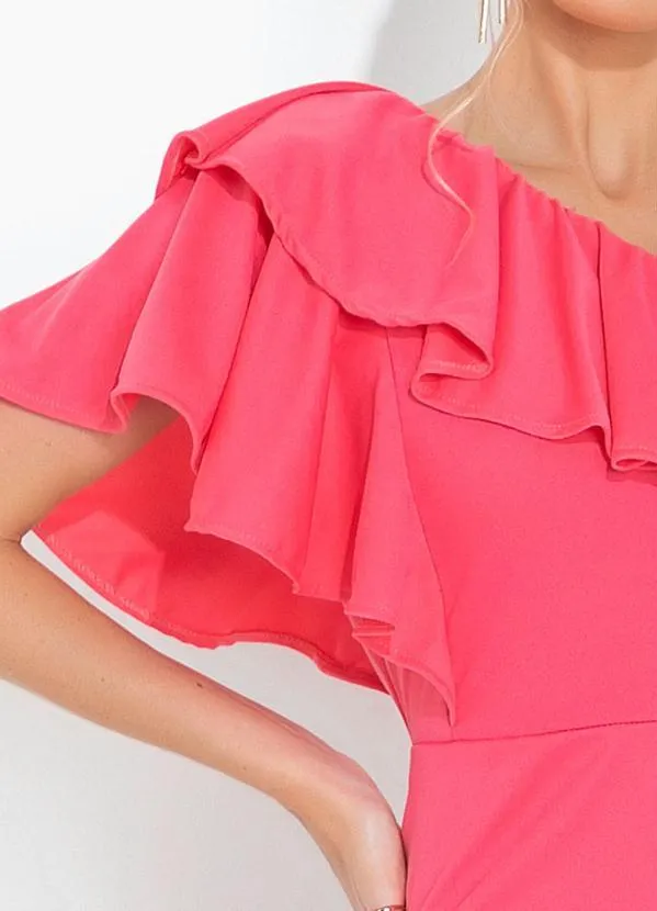 Moda Pop - Vestido Coral com Decote Assimétrico 3