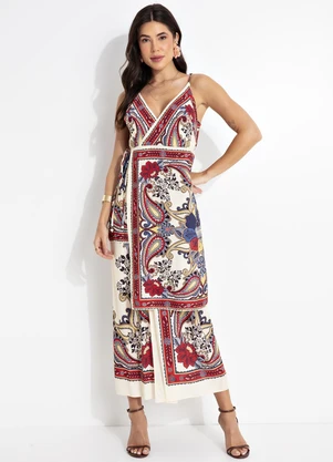 Farm - Vestido Cropped Lenço Borboleta Retro Bege - FARM