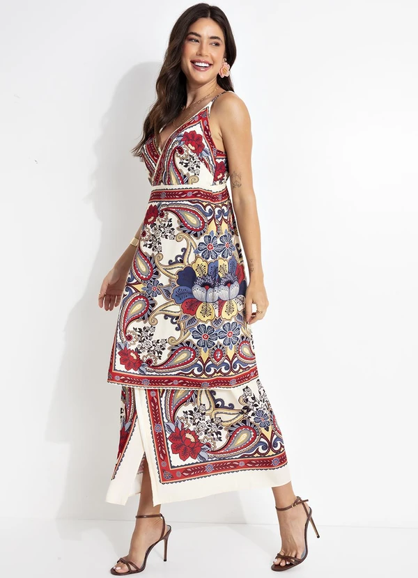 Farm - Vestido Cropped Lenço Borboleta Retro Bege 3