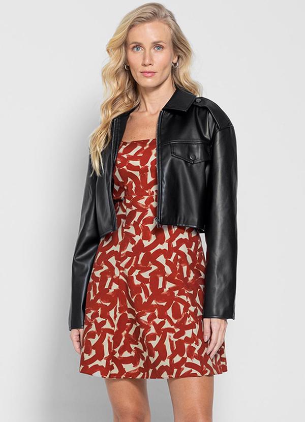 Enfim - Vestido Curto Abstrato Evasê Vermelho 1